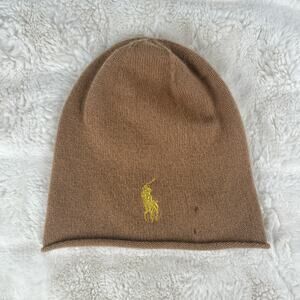 Polo Ralph Lauren Rolled Hem Wool Cashmere Beanie Hat Womens Knit Headwear